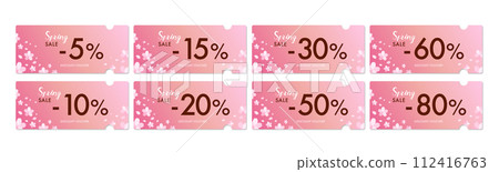 Cherry blossom and pink coupon vector icon set that can be used for spring sales (by discount rate) 2 112416763