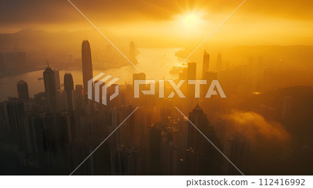 Golden Dawn Elevation: Sunrise Majesty Over Hong Kong Skyline 112416992
