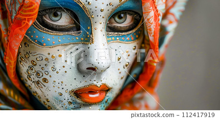 Intricate Venetian Mask with Pearls and Feathers 112417919