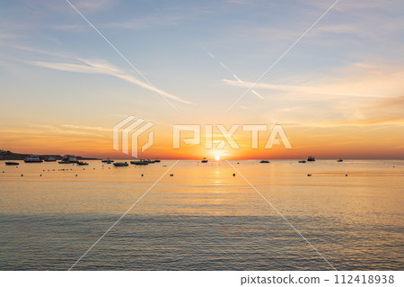 Sunrise over the sea. Panoramic seascape. Sunrise over the sea. Panoramic seascape. 112418938