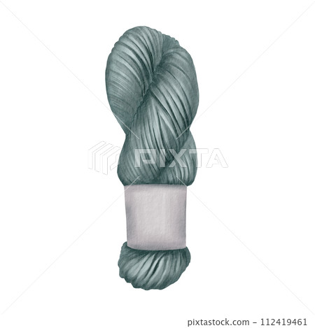 The wool is curled up into a pasma. Smoothly wound threads. Watercolor illustration. Knitting, needlework, creativity, tangle. Isolated over white background. The wool is curled up into a pasma. Smoothly wound threads. Watercolor illustration. Knitting, needlework, creativity, tangle. Isolated over white background. 112419461