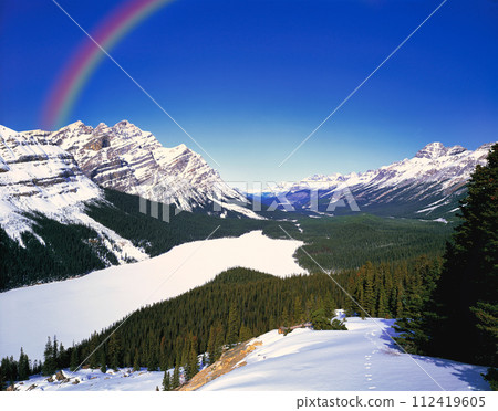 Rainbow over the beautiful Canadian Rockies mountains Rainbow over the beautiful Canadian Rockies mountains 112419605