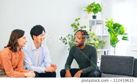 Multinational people talking in the lobby Multinational people talking in the lobby 112419615