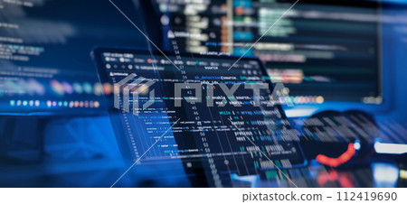 IT business.Monitor closeup of function source code. Project managers work IT business.Monitor closeup of function source code. Project managers work 112419690