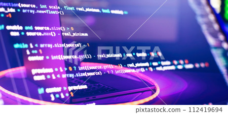 IT business.Monitor closeup of function source code. Project managers work IT business.Monitor closeup of function source code. Project managers work 112419694