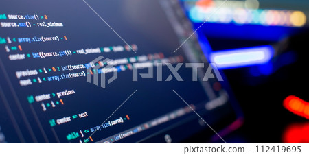 Work from home. Programmer coding code on notebook screen at home. Work from home. Programmer coding code on notebook screen at home. 112419695