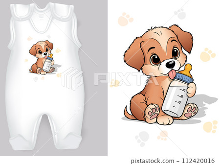 Baby Rompers with a Cartoon Motif of a Puppy 112420016