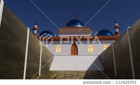 3d illustration arab mosque on the background of sunset in the desert, Ramadan concept 3d illustration arab mosque on the background of sunset in the desert, Ramadan concept 112420701