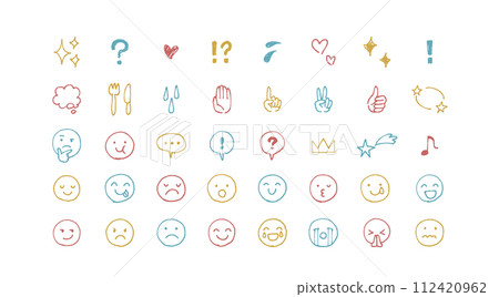 簡單可愛的手繪裝飾插畫集，表情，表情，情感，靈感，疑惑，表情，時尚塗鴉 112420962