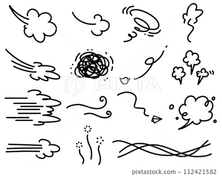 Moving wind image emotions and speech bubbles, various comic marks set 112421582