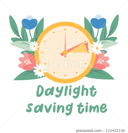 Spring forward concept in flat style, change clock forward one hour, Daylight Saving Time web vector reminder banner. Clocks with arrow hand turning forward an hour. Minimalist aesthetic web banner. Spring forward concept in flat style, change clock forward one hour, Daylight Saving Time web vector reminder banner. Clocks with arrow hand turning forward an hour. Minimalist aesthetic web banner. 112422130