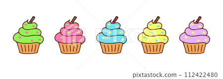 Vector Set of Muffins. Colorful Doodle Cupcake Icons Isolated on White Background. Vibrant Desserts 112422480