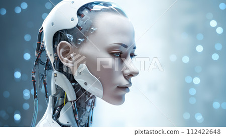 Portrait of a woman robot cyborg ai chatbot technology Portrait of a woman robot cyborg ai chatbot technology 112422648