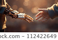 A child touches the robot's hand 112422649