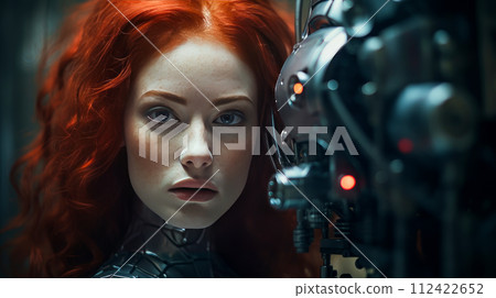 Portrait of a woman robot cyborg ai chatbot technology Portrait of a woman robot cyborg ai chatbot technology 112422652