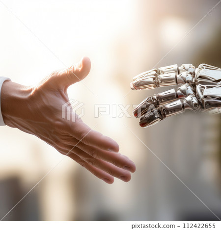 A touch of a human hand and an AI robot A touch of a human hand and an AI robot 112422655
