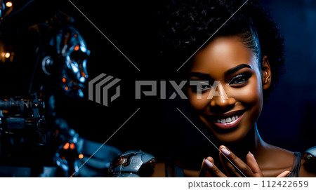 Portrait of a woman robot cyborg ai chatbot technology Portrait of a woman robot cyborg ai chatbot technology 112422659
