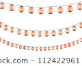A perspective looking up at a horizontal row of lanterns Japanese festival and event decoration Vector illustration 112422961