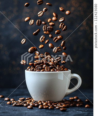 咖啡杯中的咖啡豆 112423080