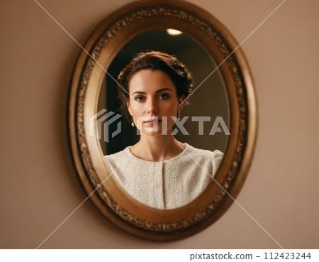 Portrait of a woman in the mirror. 112423244
