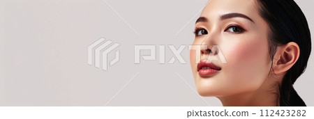 Young Asian woman portrait showcasing her skin care with a a copy space background Young Asian woman portrait showcasing her skin care with a a copy space background 112423282