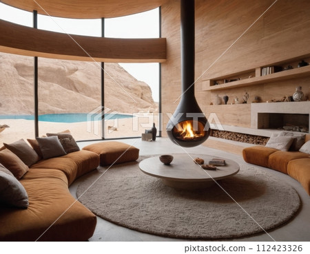Living room with fireplace. Living room with fireplace. 112423326