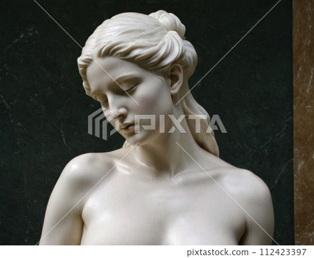 Sculpture of a sad maiden. Sculpture of a sad maiden. 112423397