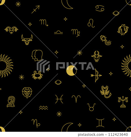 Horoscope Zodiac Black Seamless Pattern 112423640