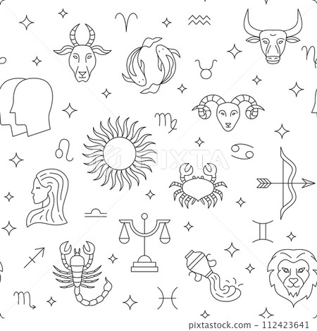 Horoscope Sky Line Seamless Pattern Horoscope Sky Line Seamless Pattern 112423641