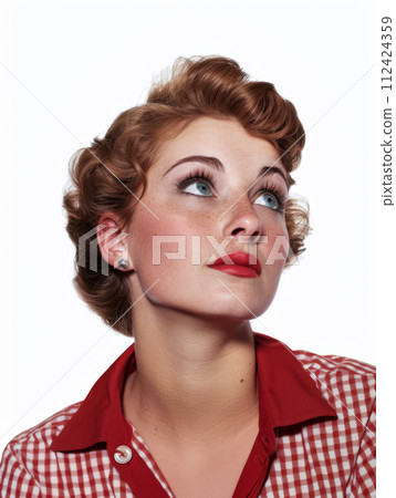 Retro portrait with a woman of the 60s isolated from the background Retro portrait with a woman of the 60s isolated from the background 112424359