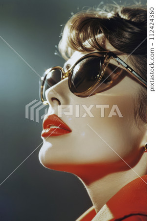 Retro portrait with a woman of the 60s isolated from the background Retro portrait with a woman of the 60s isolated from the background 112424360
