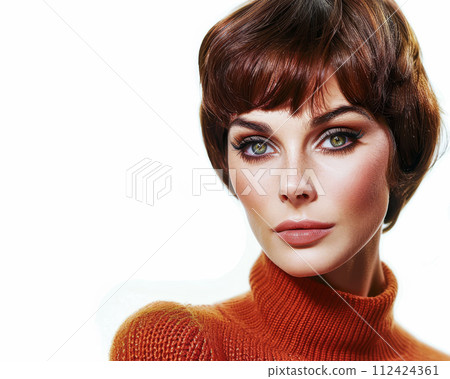 Retro portrait with a woman of the 60s isolated from the background Retro portrait with a woman of the 60s isolated from the background 112424361