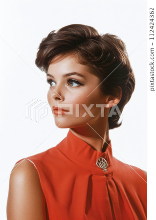 Retro portrait with a woman of the 60s isolated from the background Retro portrait with a woman of the 60s isolated from the background 112424362