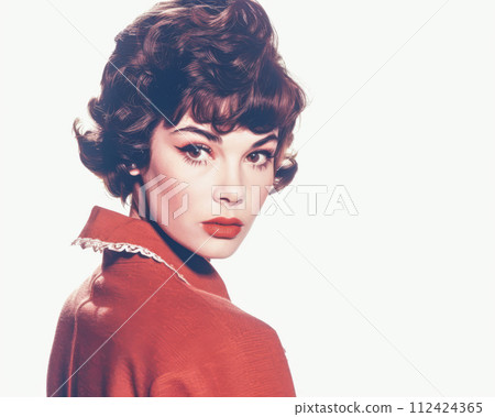 Retro portrait with a woman of the 60s isolated from the background Retro portrait with a woman of the 60s isolated from the background 112424365