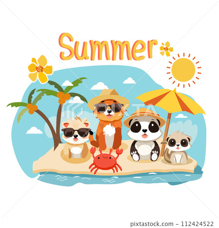 Cute animals with summer vacation on the beach. 112424522