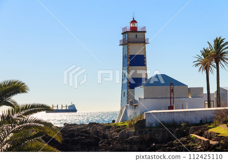 Santa Marta lighthouse in Cascais Portugal. Atlantic Ocean coast Santa Marta lighthouse in Cascais Portugal. Atlantic Ocean coast 112425110