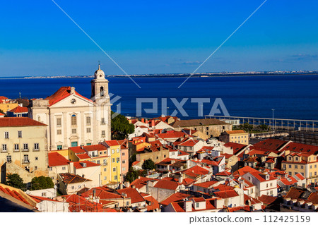 View of Alfama, the oldest neighborhood of Lisbon, from Santa Luzia viewpoint in Lisbon, Portugal 112425159
