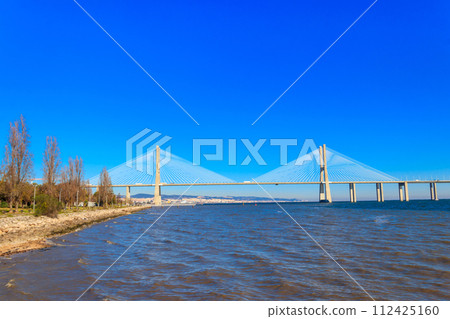 Vasco da Gama bridge over the Tagus river in Lisbon, Portugal 112425160