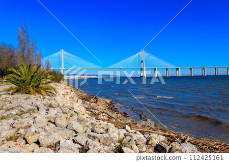 Vasco da Gama bridge over the Tagus river in Lisbon, Portugal 112425161