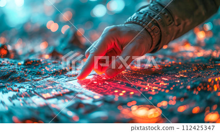 Human AI touching big data. Into the future concept Human AI touching big data. Into the future concept 112425347