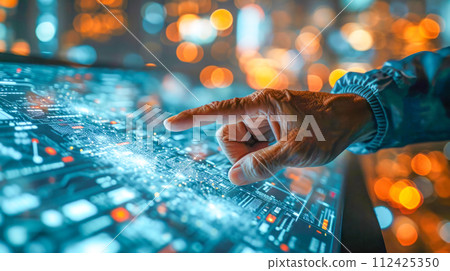 Human AI touching big data. Big data and information technology concept. 112425350