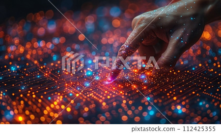 Human AI touching big data waves. Big data and information technology concept 112425355