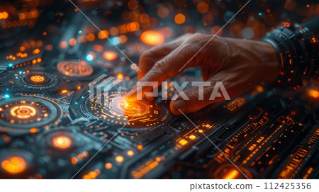 Human AI pressing big data waves. Big data and information technology concept 112425356
