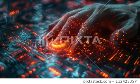 Human AI pressing big data waves. Big data and information technology concept. 112425357