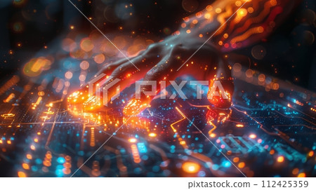 Human AI connecting with big data waves. Big data and technology concept Human AI connecting with big data waves. Big data and technology concept 112425359
