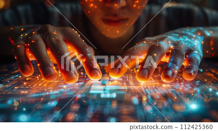 Human connecting with big data waves. Big data and technology concept 112425360