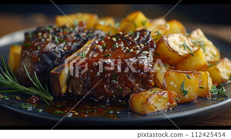 Close up of grilled steak perfect for food advertisement or opening. 112425454