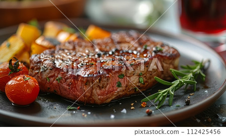 Close up of grilled steak perfect for food advertisement and promotion for grilled steak. Close up of grilled steak perfect for food advertisement and promotion for grilled steak. 112425456