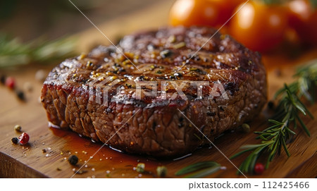 Close up of delicious grilled steak. Western food concept. 112425466
