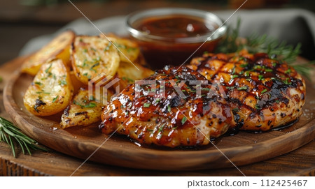 Close up of delicious grilled steak. Western food concept. Close up of delicious grilled steak. Western food concept. 112425467